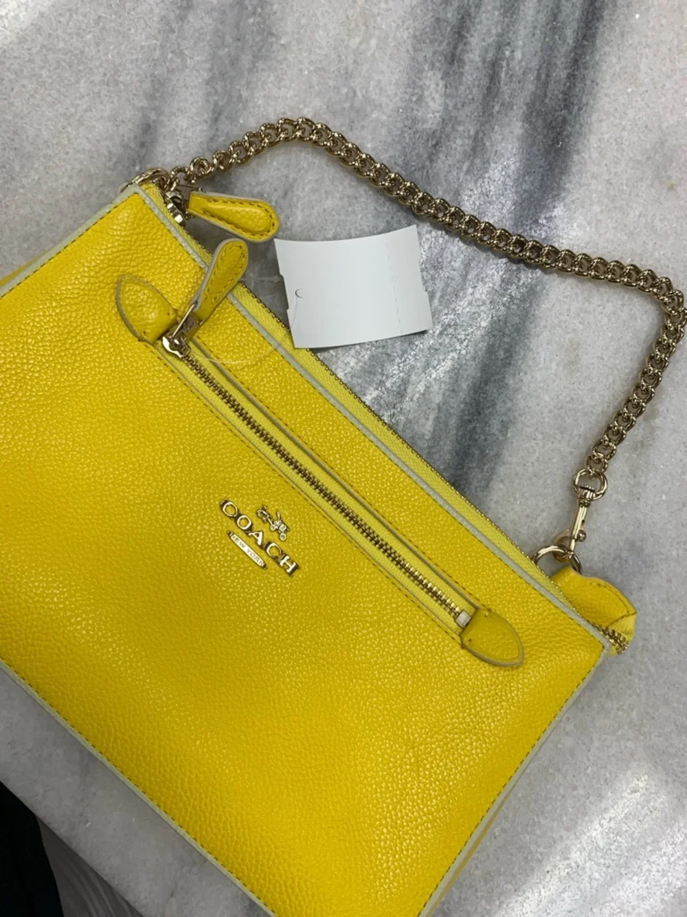 Coach Yellow Leather Shoulder Bag with Gold Chain